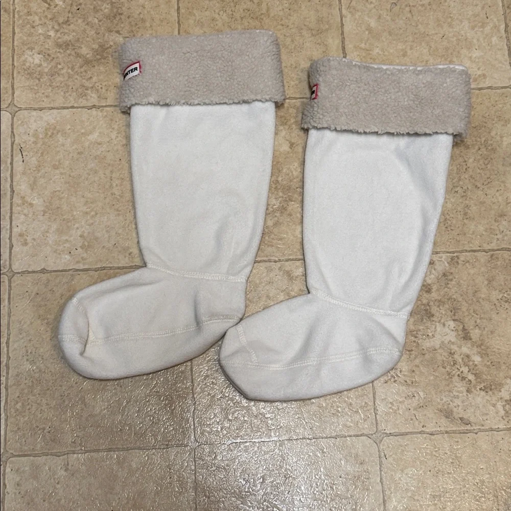 Hunter Ivory Sheepy Fleece Cuff Boot Socks NEW LARGE